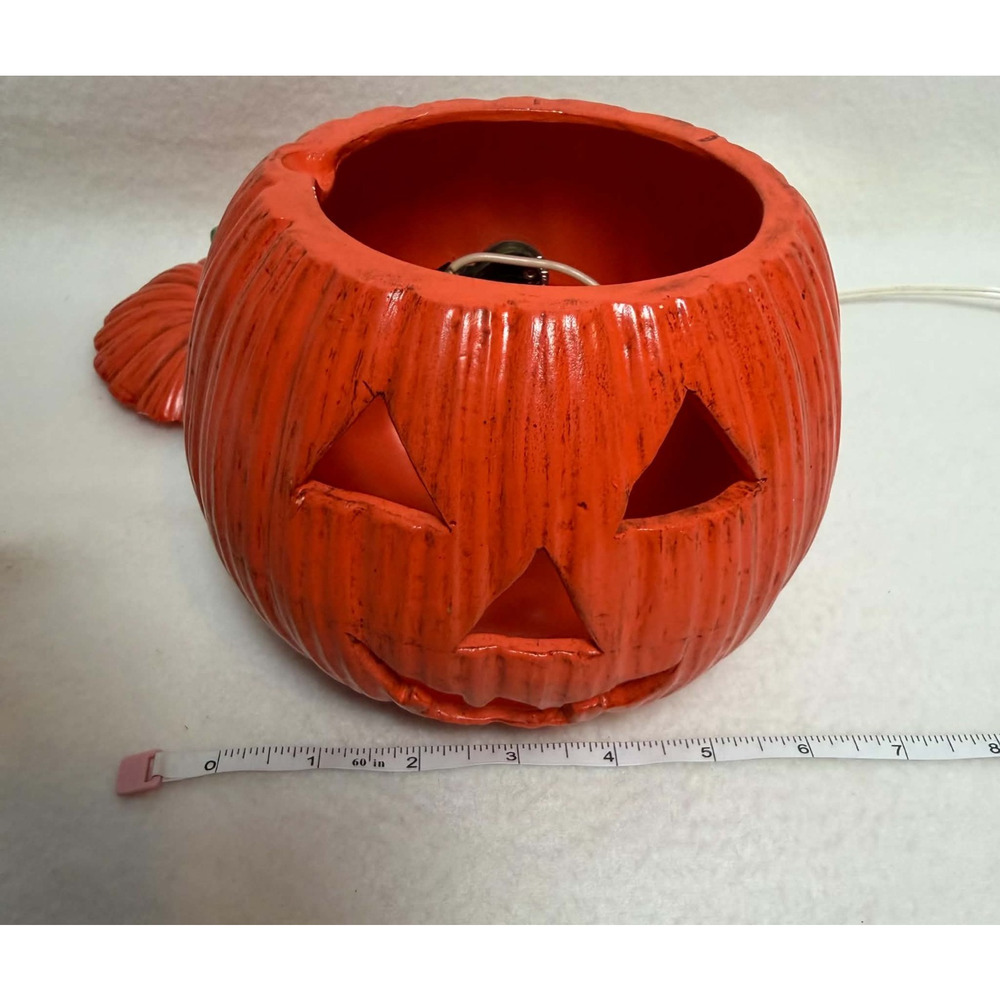 Vintage 70s Jack-O'-Lantern Ceramic Lighted Pumpkin 7" Plug In Halloween Decor - Picture 7 of 14